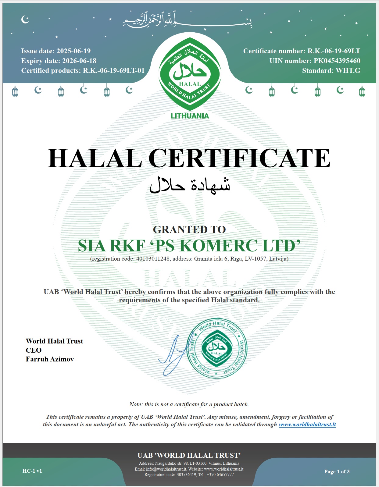 HALAL sertifikāts