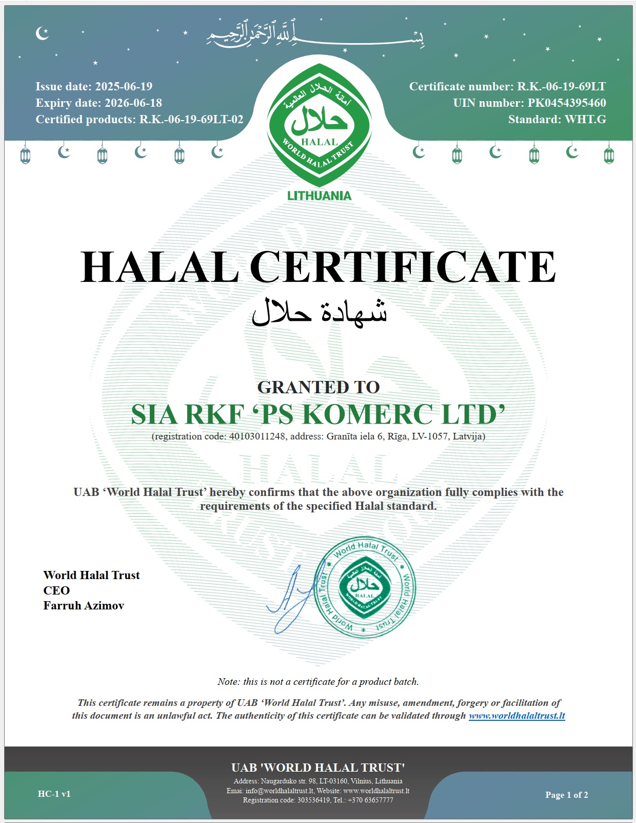 HALAL sertifikāts